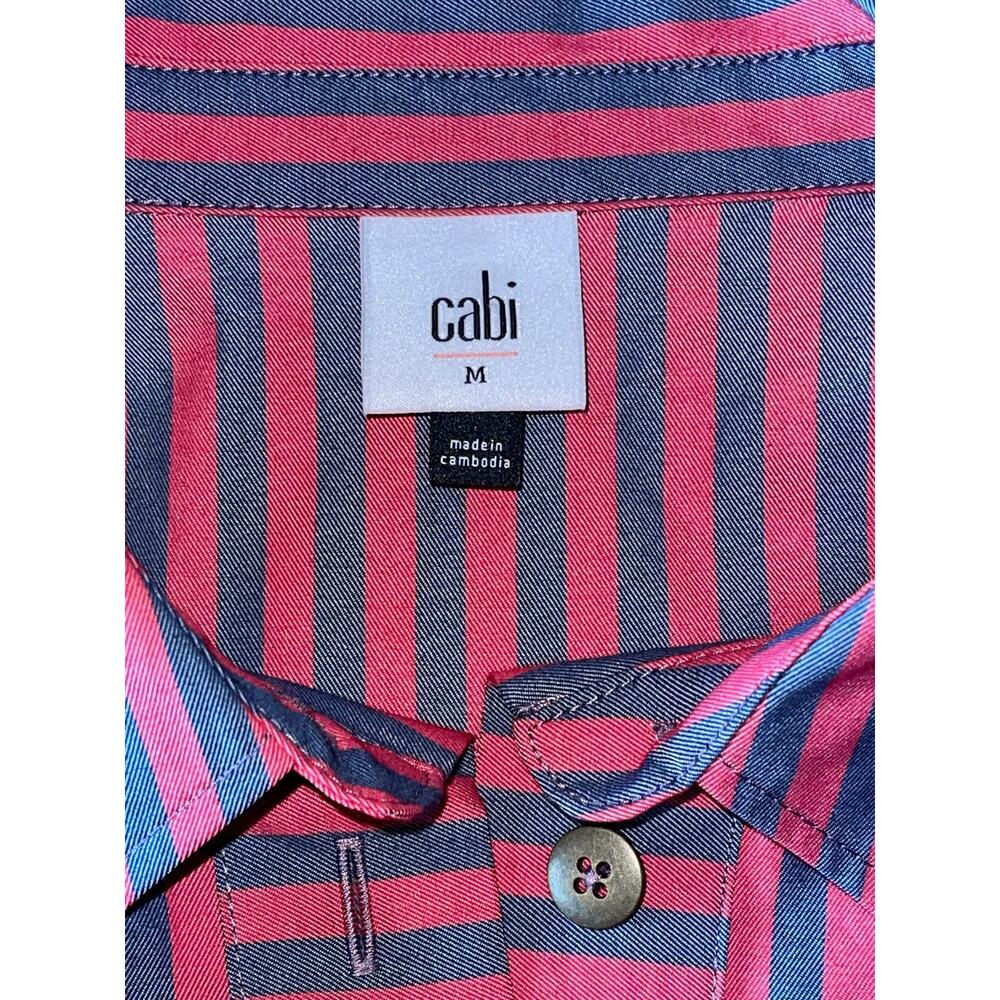 Womens Cabi Red Black Striped Button Down Regatta Shacket w/Patches Size M - Picture 8 of 10